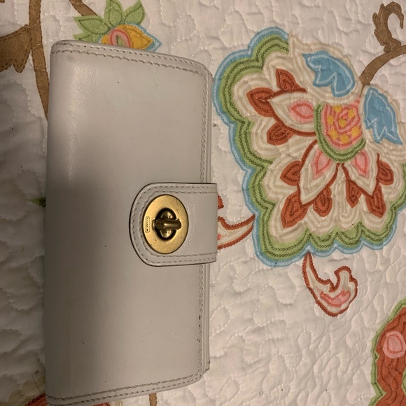 White Coach Wallet with Gold Clasp